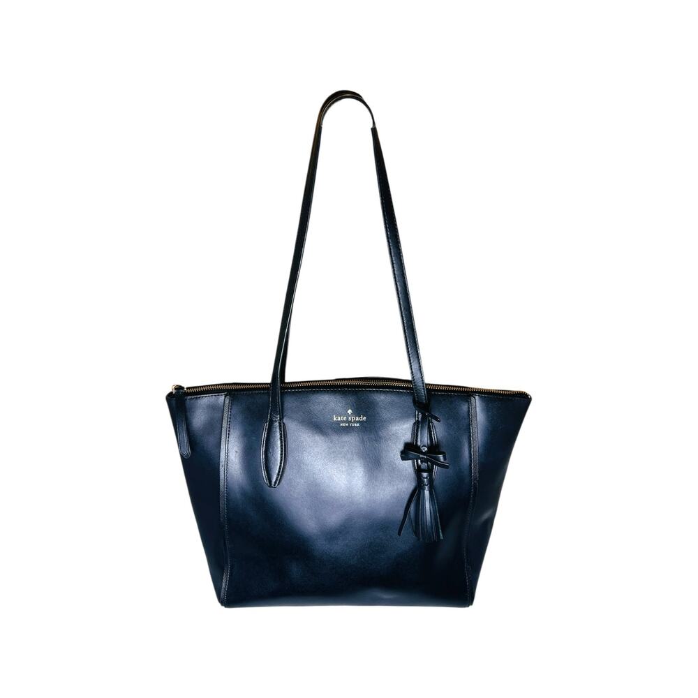 Kate Spade Kali Large Black Leather Tote Bow Tassel Work Bag